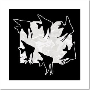 Currents Liquid Abstract Platinum Angelfish Silhouette Posters and Art
